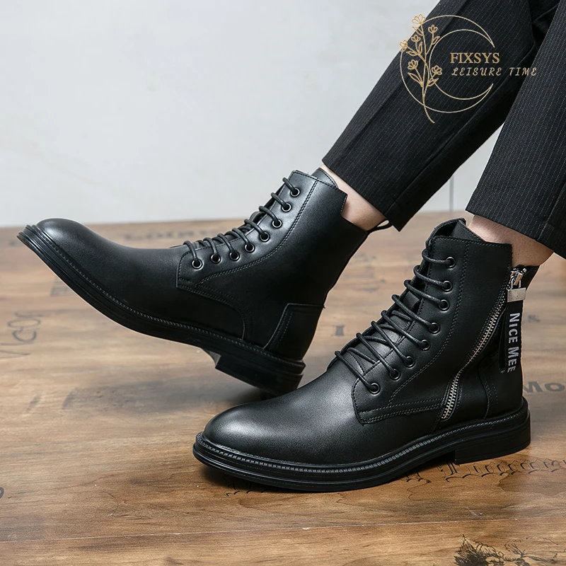 

FIXSYS Popular Motocycle Boots Men High-Top Combat Boots Men Leather Cowboy Shoes Casual Military Boots Outdoor Man Work Shoes