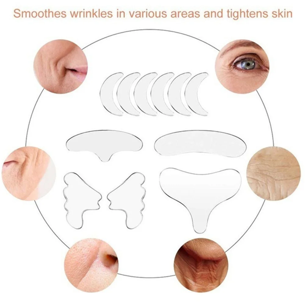 

Reusable Silicone Wrinkle Anti Aging Skin Pads Removal Sticker Facial Lifting Strips Set Forehead Neck Line Remover Eye Patches