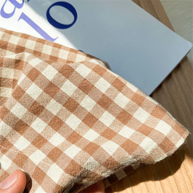 

2021 Summer New Baby Retro Plaid Jumpsuits Korean style Toddler Kids Sleeveless Cotton Thin Overalls Rompers