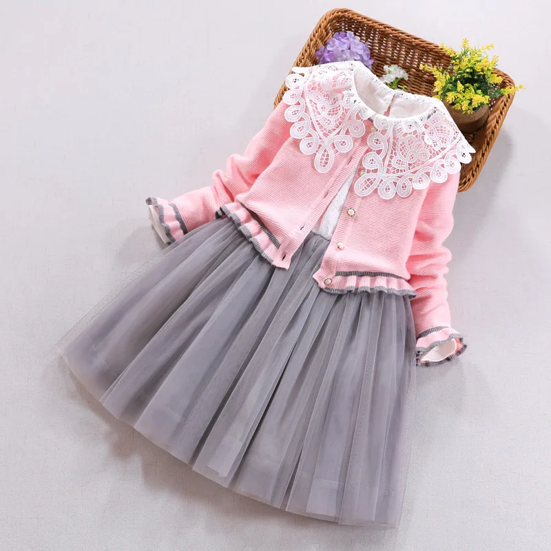 Комплект одежды для девочек Осень зима 2019 Детский свитер + платье комплект из 2