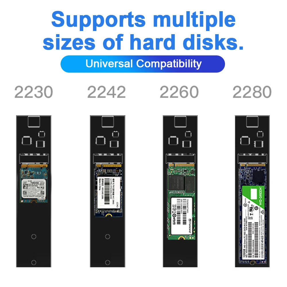 

HY2051 M.2 SSD Case SATA/NVME Dual Protocol Hard Disk Box with Fan 10Gbps USB3.1 Type-C Hard Drive Enclosure 2230/2242/2260/2280