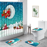 3d red santa claus printed christmas shower curtain set with bath mat anti slip carpet bathroom partition waterproof home decor