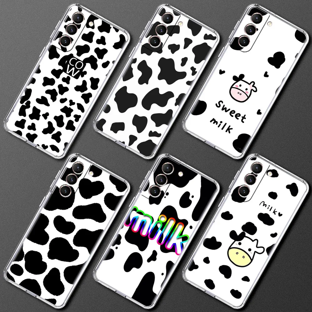 

Cow Milk Black White Clear Phone Case For Samsung Galaxy S20 FE S21 Ultra S10 Plus 5G S10e S9 S8 S7 Anti-knock Silicone Cover