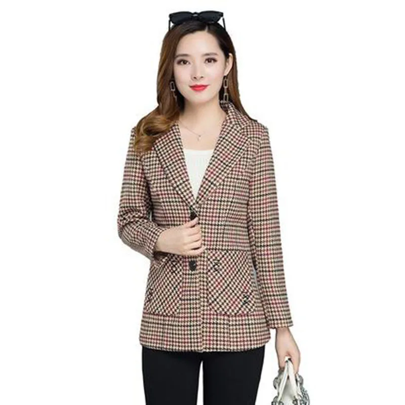 

Новинка, женский элегантный деловой Блейзер на весну и осень, свободная клетчатая куртка, Модный повседневный офисный Женский блейзер, модель okся на 2022 год