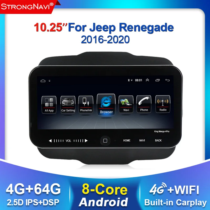 DSP IPS 4 + 64G Автомобильный мультимедийный плеер для Jeep Renegade 2016 2017 2018 2Din
