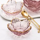 Керамическая посуда, маленькая стеклянная тарелка с золотой инкрустацией, стеклянная чаша для соуса, мини-тарелка для приправ вишневого цветка для мороженого, фруктов