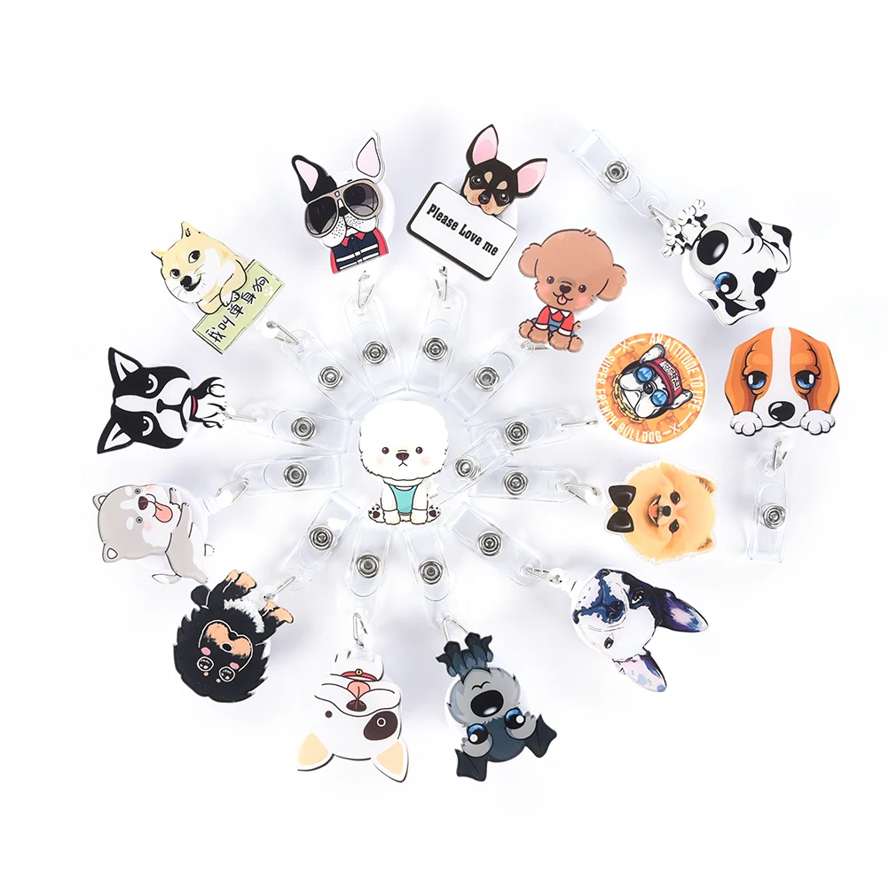 

1pcs Mini Cartoon Dog Retractable Badge Reel The New Student Nurse Exihibiton ID Name Card Badge Holder Office Supplies