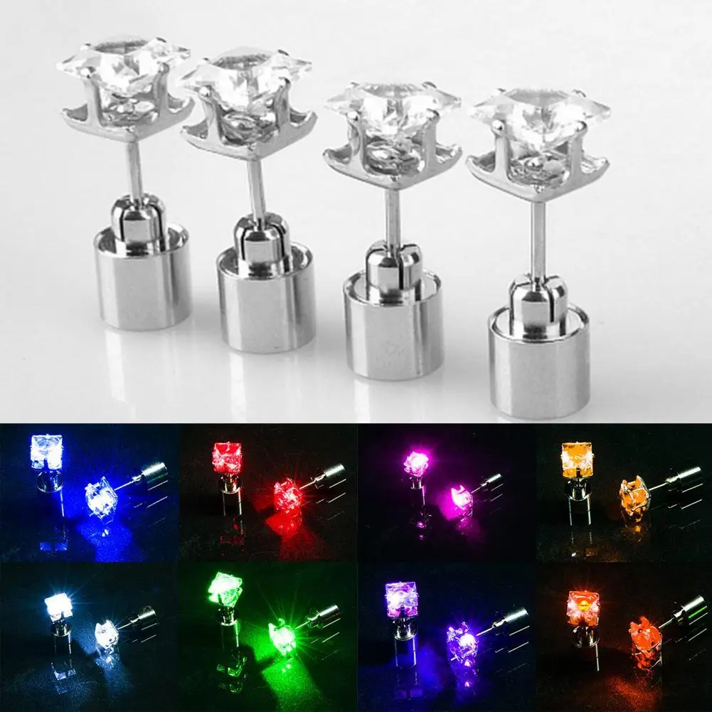 

1Pc Women Stud Earrings Cubic Zirconia LED Female Mini Square Luminous Stud Earrings for Party