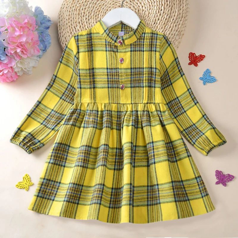 

Children Boutique Cotton Blended Plaid Casual Clothes New Autumn Spring Check Kids Dresses for Girls Long Sleeve Shirt Dress