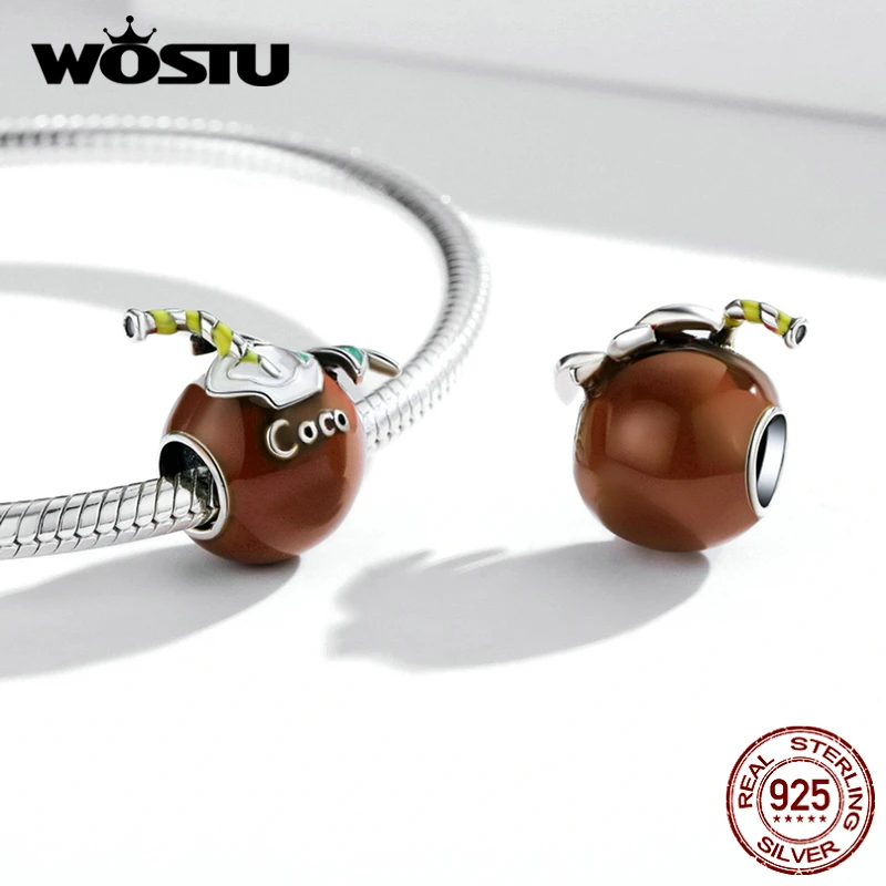 

WOSTU New Summer Coconut 925 Sterling Silver Charms Dangle Fruit Bead Pendant Fit Original Bracelet Necklace DIY Jewelry FIC1936