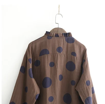 Женские рубашки в горошек Johnature топы японском стиле блузки с длинным рукавом