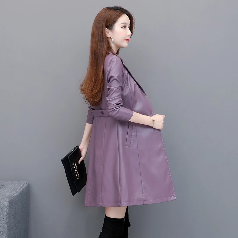 

Orwindny Woman Leather Trench Plus Size S-4XL Clothing Outwear Spring Autumn Long Leather Coat Female Ins Fashion Jackets Suede