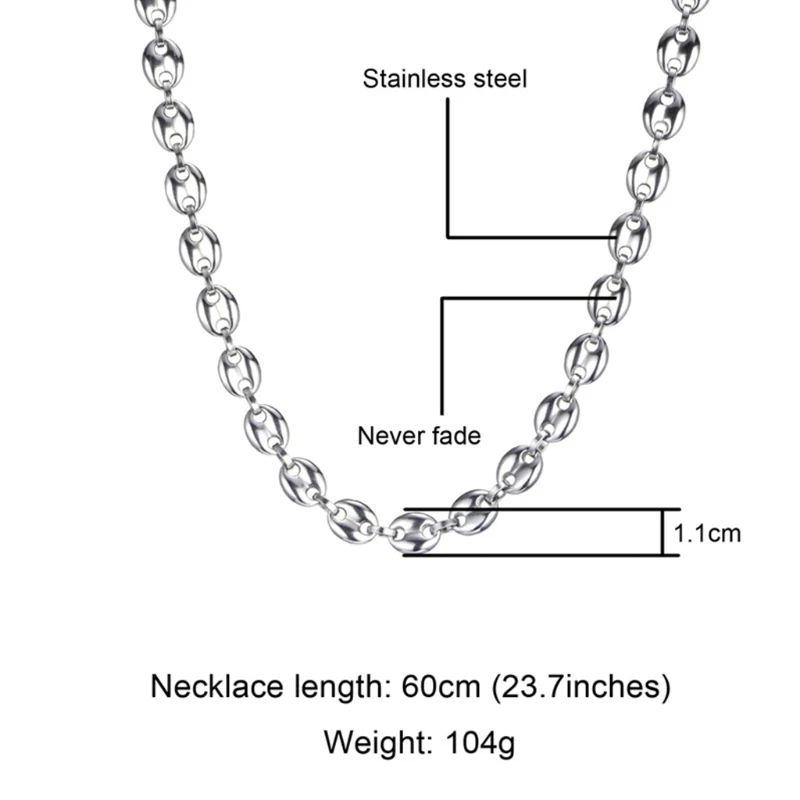 

2021 New 11mm Coffee Beans Chains Bracelets Stainless Steel Hiphop Necklace for Men Women 2020 trend