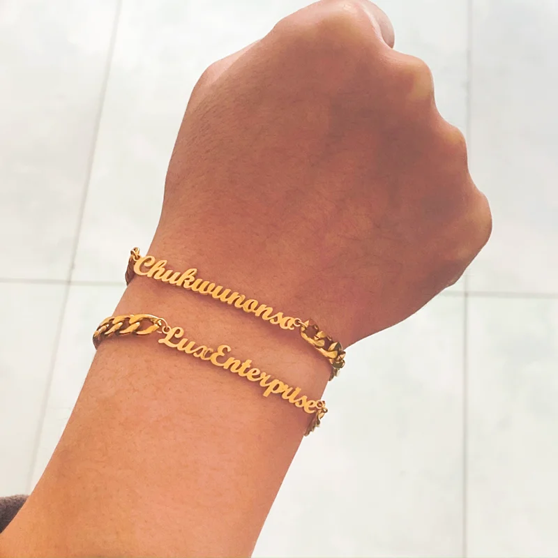 

Cuban Chain Custom Name Bracelet For Women Men Bangle Jewelry Gold Personalized Letter Stainless Steel Bracelet Christmas Gift
