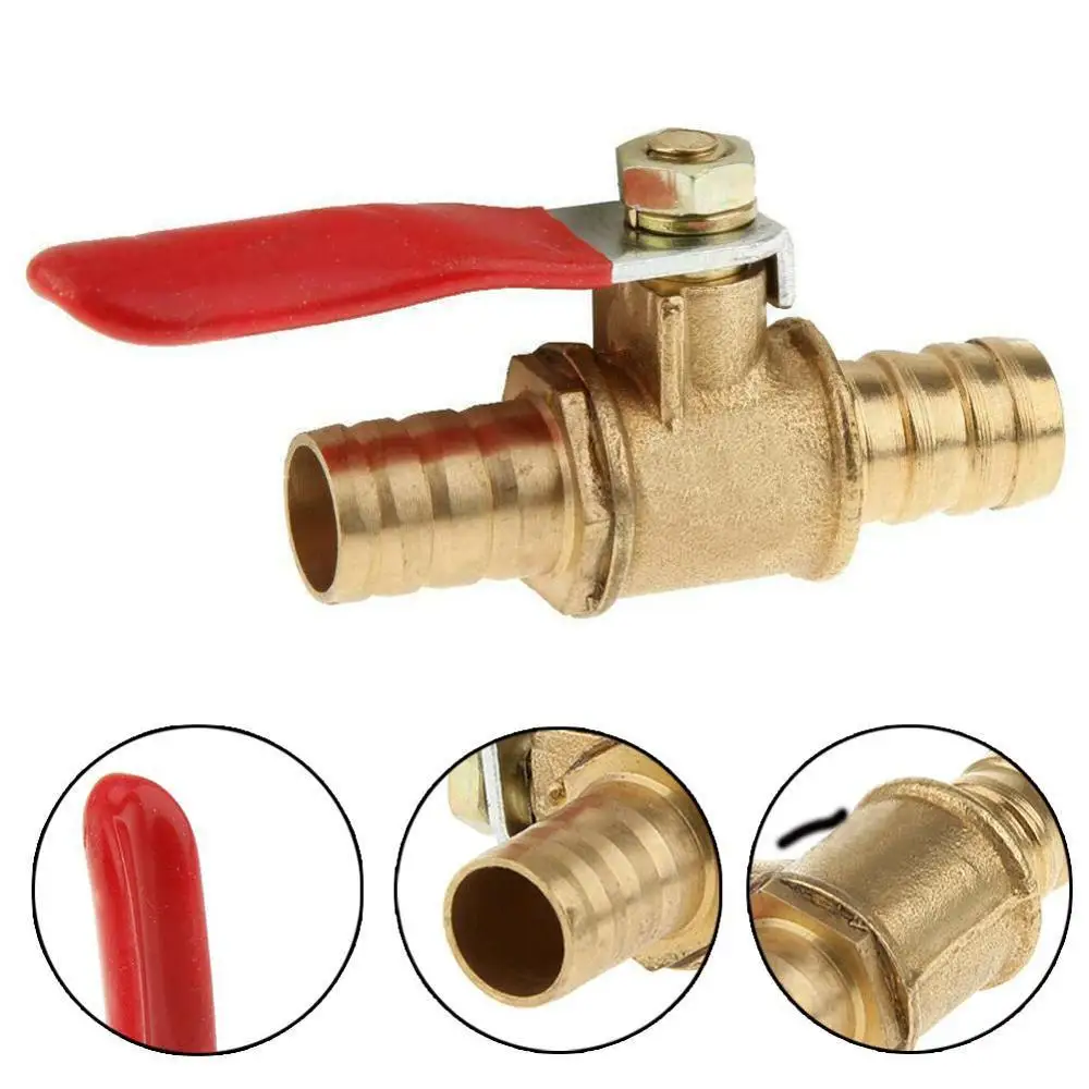 10mm Hose Barb Red Handle Pagoda Brass Water Oil Air Gas Fuel Line Shutoff Ball Valve Pipe Fittings
