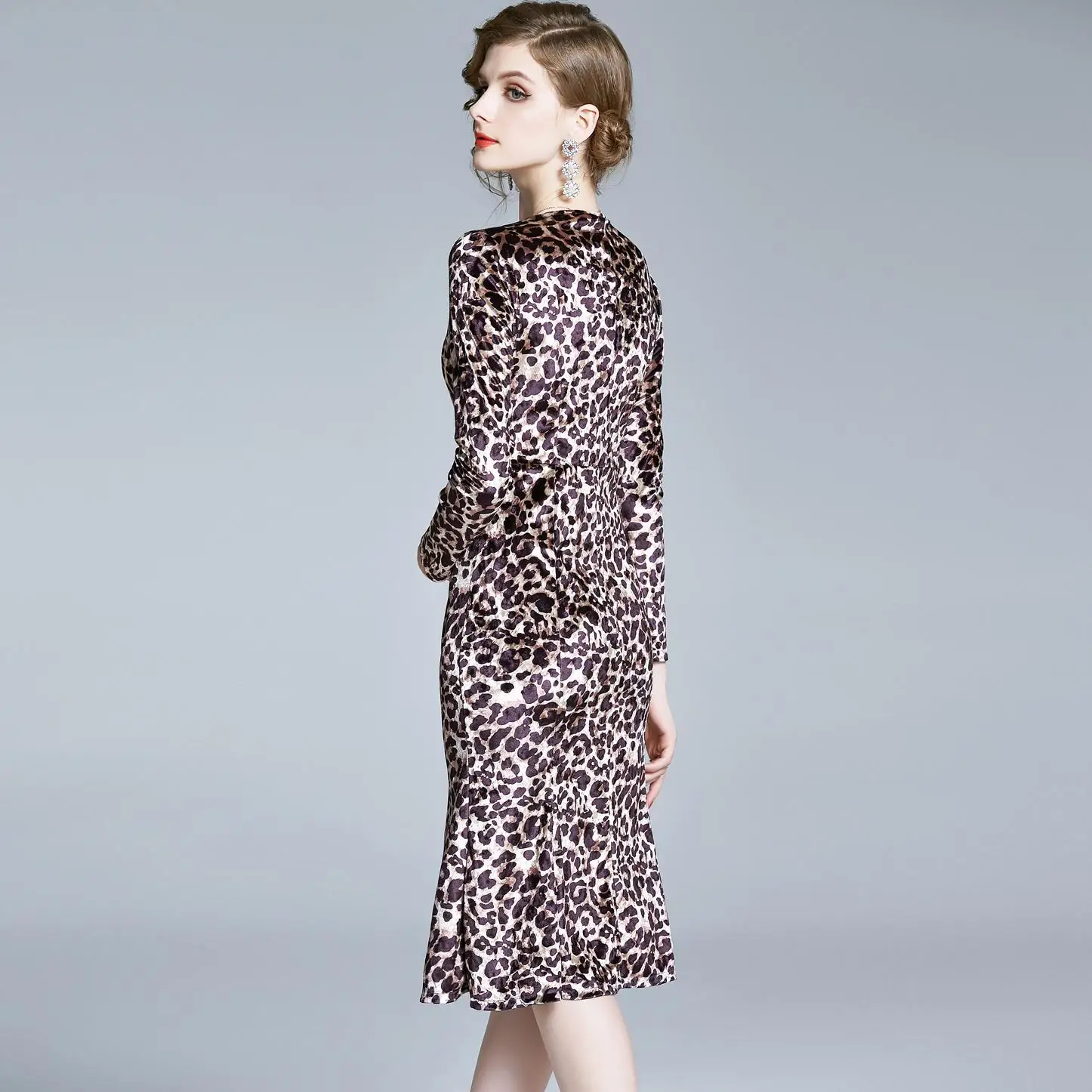 

ZUOMAN Women Autumn Elegant Leopard V-neck Dress Festa High Quality Cocktail Party Robe Femme Vintage Designer Office Vestidos