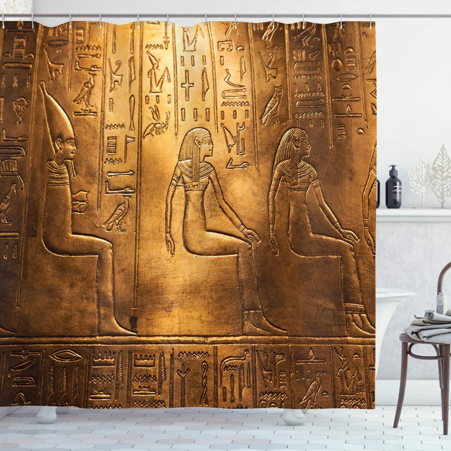 

Египетская занавеска для душа, египетские иероглифы, Старый логотип, детали и алфавитные элементы, полиэфирная ткань, комплект для декора ванной комнаты