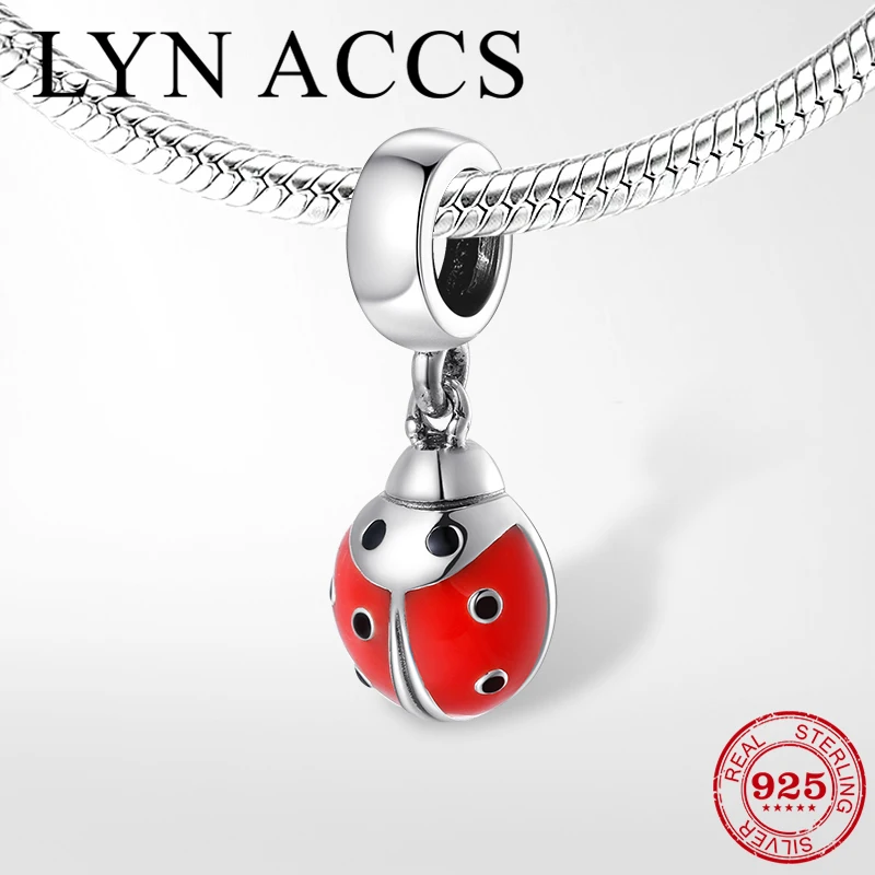Новинка подвеска в европейском стиле серебро с Красной эмалевой божья коровка из