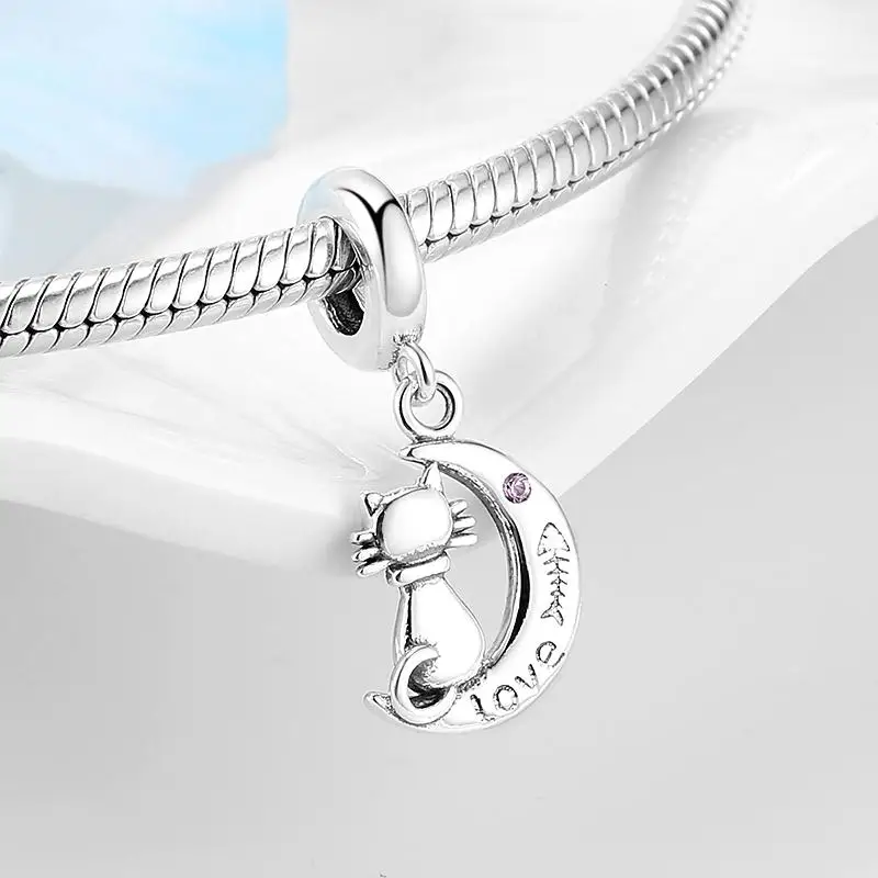 Новинка подвеска в виде Луны с розовым кубическим цирконием рыбьего котенка