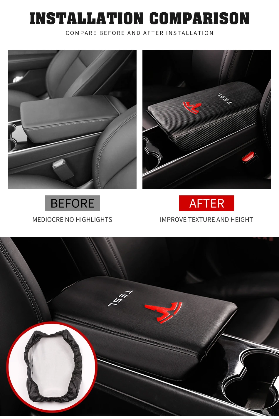Modification Leather armrest box holster central armrest box protective cover modification for Tesla Model 3