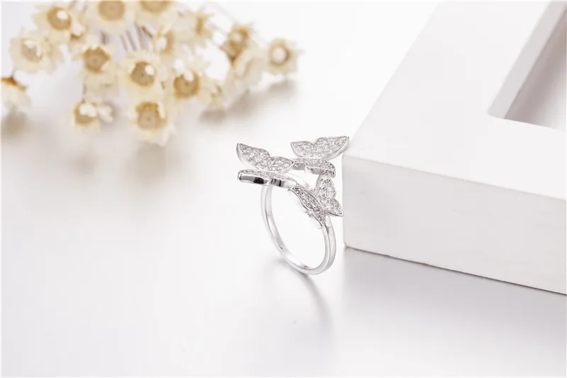 Женское Открытое кольцо в виде бабочки из серебра 100% пробы с изменяемым размером