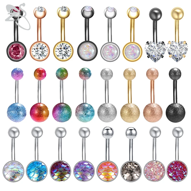 

ZS 1PC 14G Crystal Belly Button Ring for Women Stainless Steel Navel Rings Heart Shiny Navel Piercing Sexy Body Jewelry Nombril