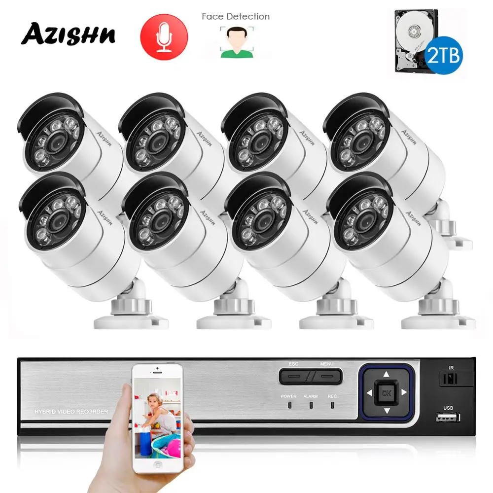 

Система видеонаблюдения Super HD, 8 каналов, 5 МП, H.265 + NVR 5 МП, с датчиком лица и звуком, наружная Водонепроницаемая камера видеонаблюдения, компле...