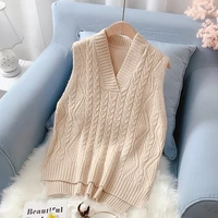 2021 new sweater vest women spring and autumn new loose korean version of the short woolen vest v neck sleeveless sweater