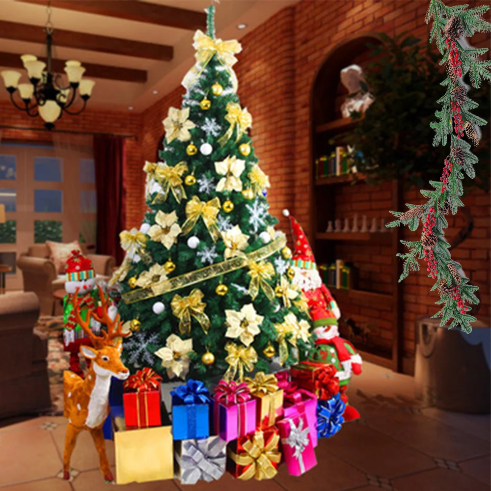 Гирлянда из сосны и граната для новогоднего украшения 1,5 м искусственного венка из красных ягод с хвоей и зелеными листьями для праздника.