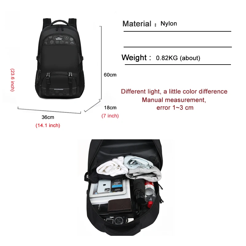 Мужской спортивный рюкзак школьная сумка нейлоновый водонепроницаемый для
