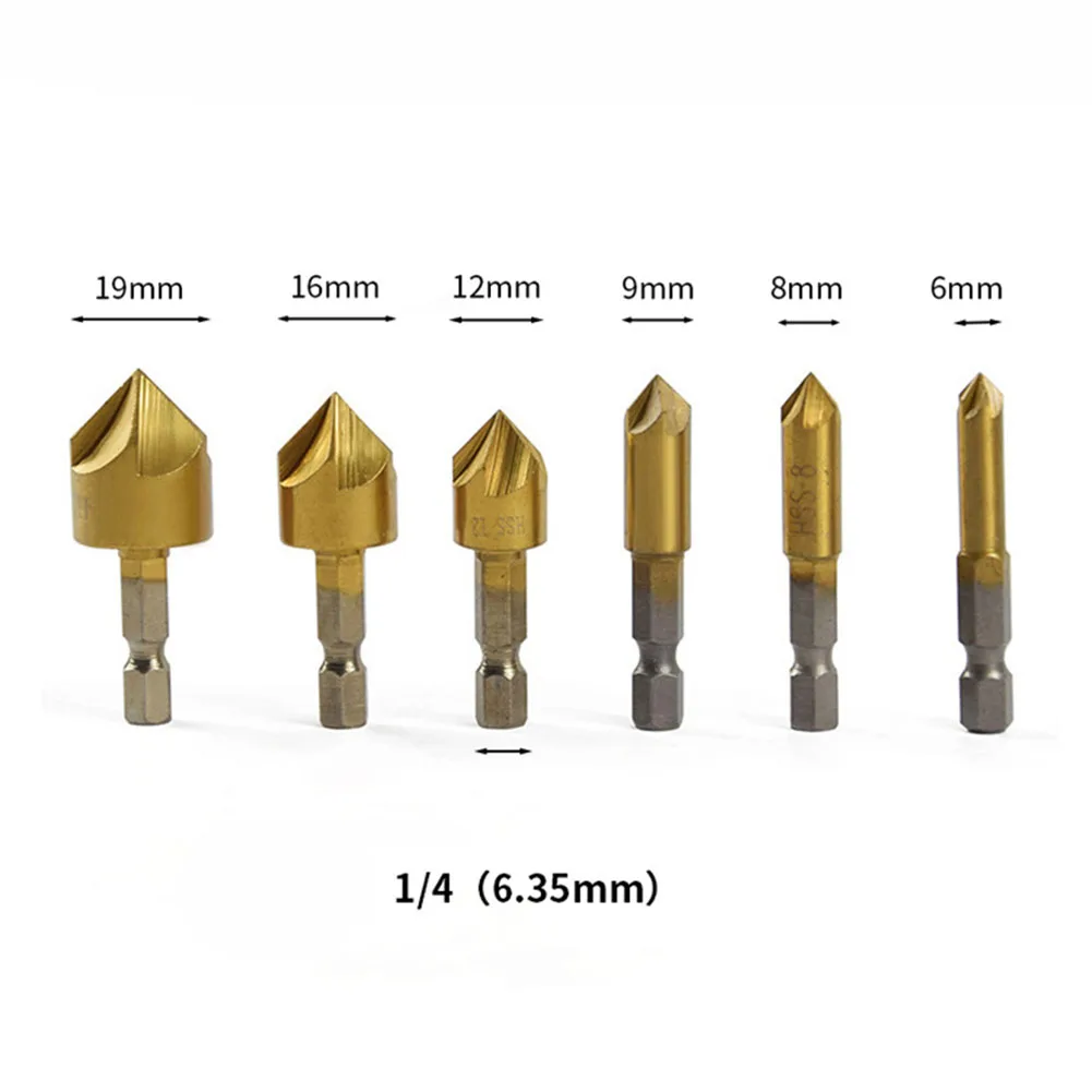 Hex Shank 7PCS Sink Chamfer Cutter Countersink Drill High speed steel 6mm-19mm | Инструменты