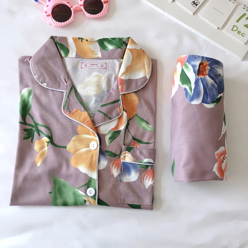 

Floral Print Pajamas Set Women Shorts Sleeve Pyjama Cotton Fashion Sleepwear Femme Mujer Homewear Night Suit 2 Pieces