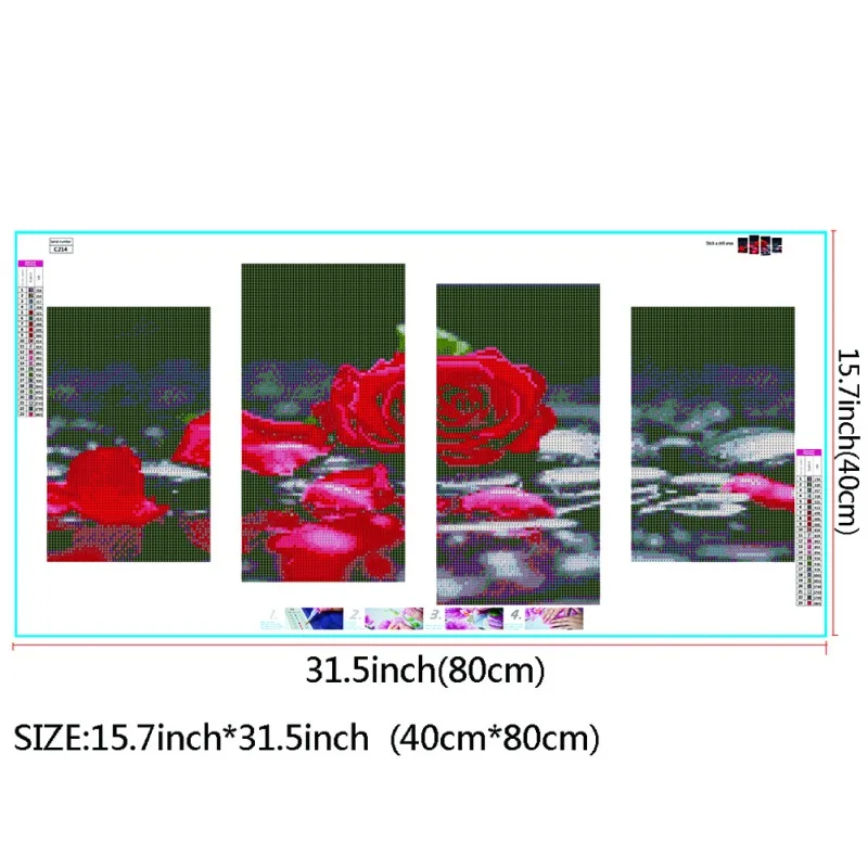 

5 Pictures Combination DIY 5 Red Rose Diamond Painting Wall Art Craft Decor Full Diamond Area for Home Wall