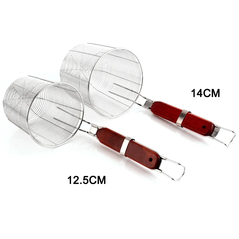Портативный сетчатый фильтр из нержавеющей стали с крючком и деревянной ручкой