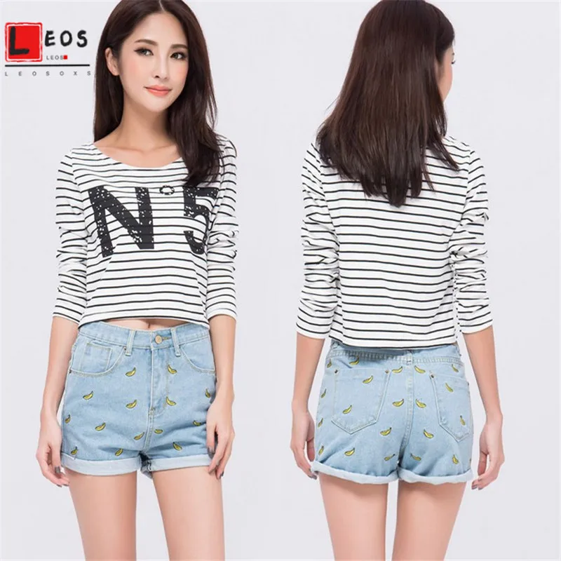 Женские джинсовые шорты с высокой талией летняя обувь рисунками банана
