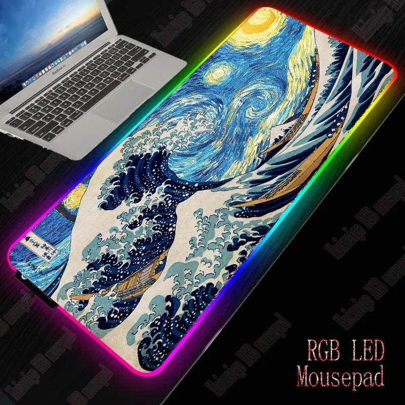 

XGZ Great Waves RGB Gaming Large Mouse Pad Gamer Led Computer Mousepad Big Mouse Mat with Backlight Carpet Keyboard Desk Mat