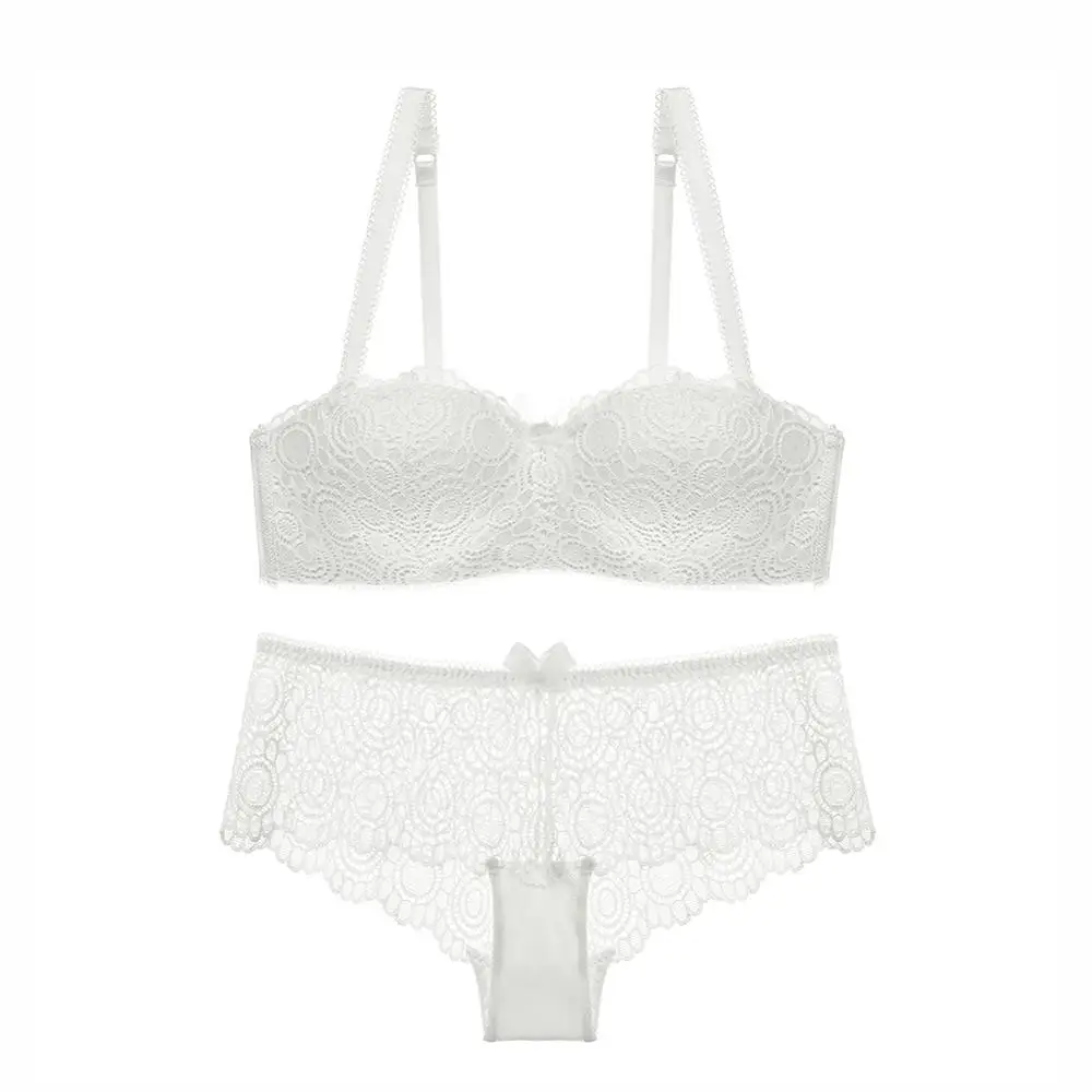 Белый Cywer Лидер продаж роскошные 1/2 стакана брендовые пикантные Intimates Бюстгальтер Push Up Нижнее белье цветочной вышивкой женские кружевные бюстгальтер, трусики - Цвет: Белый