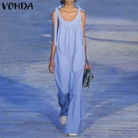 casual elegant overalls womens summer jumpsuits vintage strap solid jumpsuits long pants vonda 2021 female loose rompers s