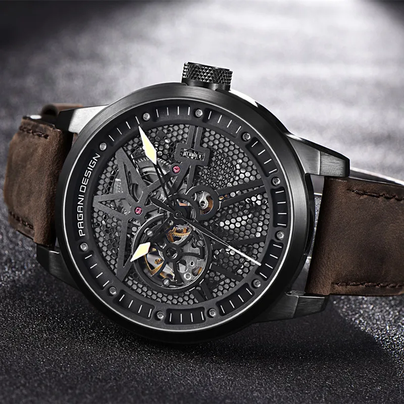 Pagani модные роскошные брендовые кожаные турбийон автоматические часы мужские