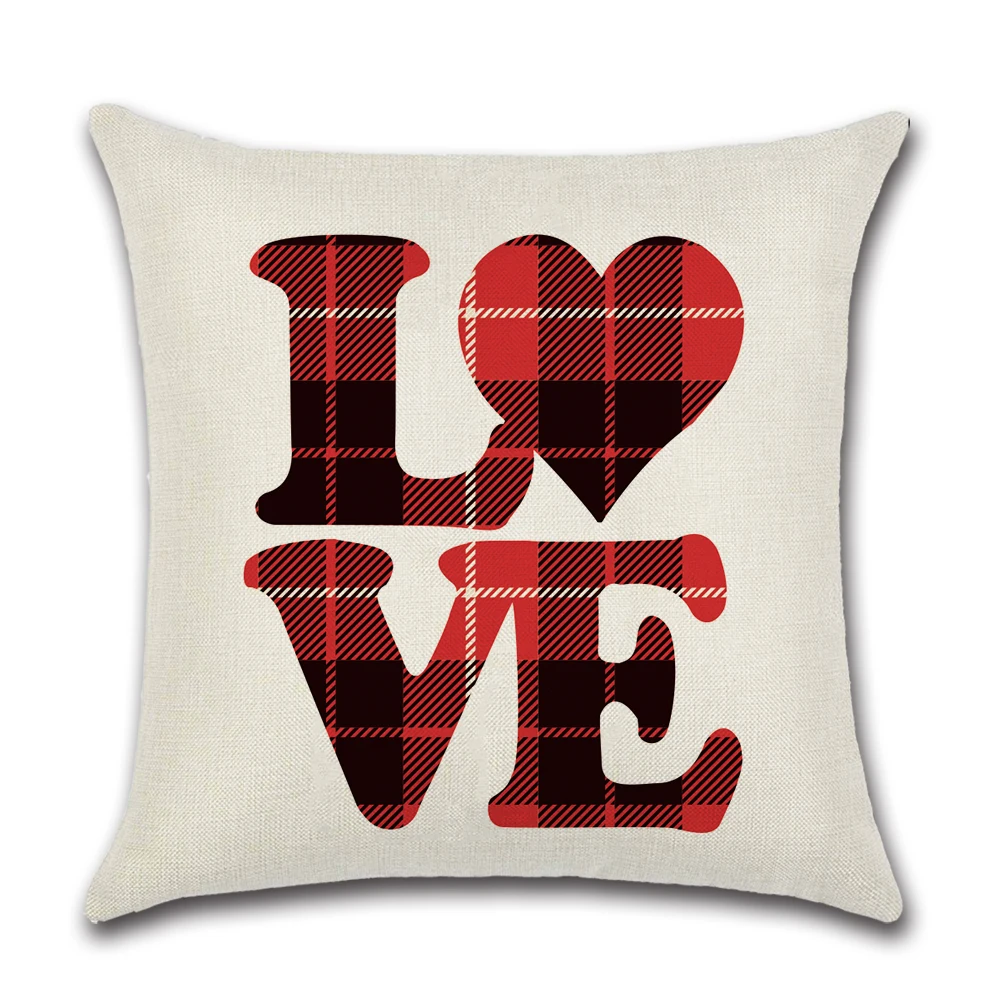 Наволочка на День святого Валентина красная клетчатая романтическая парная