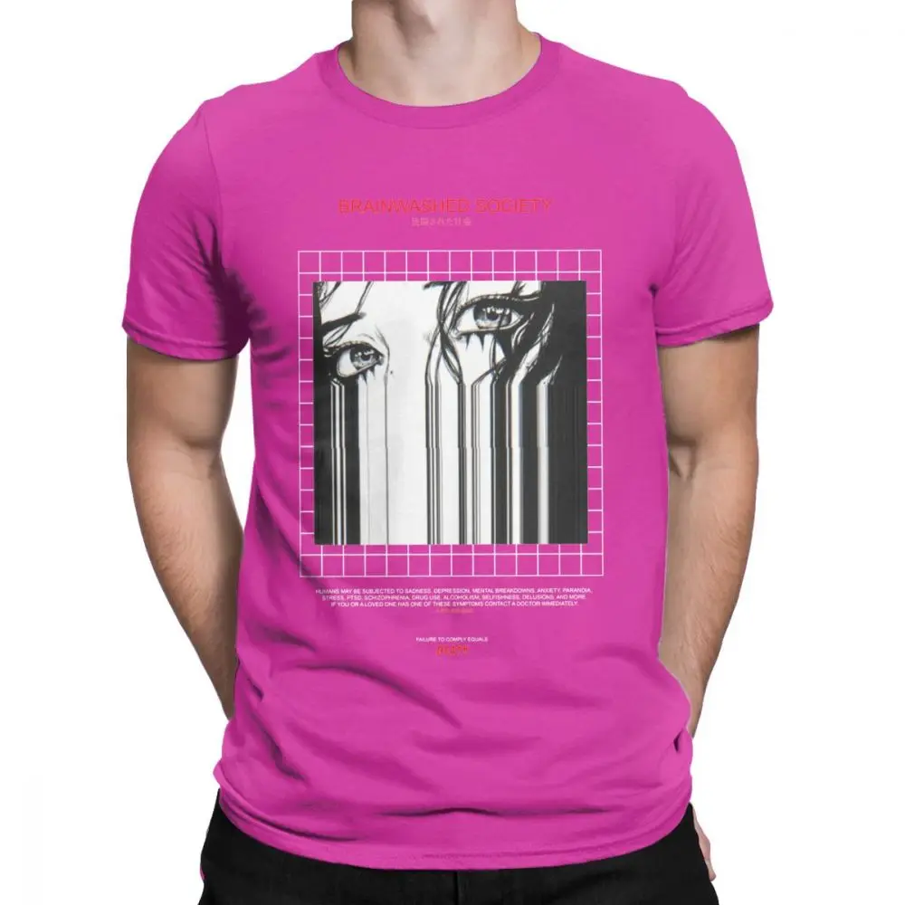 Brainwash society Harajuku футболка Мужская Аниме Vaporwave Япония гранж Sad хлопковая футболка футболки с коротким рукавом размера плюс Топы - Цвет: Фуксия