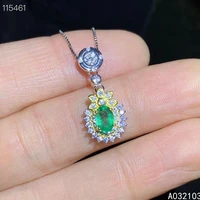 kjjeaxcmy fine jewelry 925 sterling silver inlaid natural emerald girl fresh elegant gem pendant necklace support check