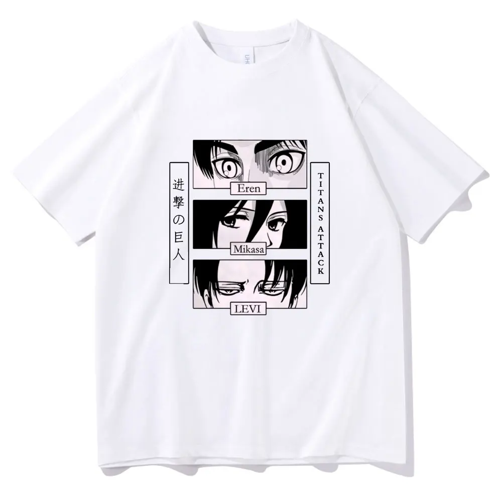 

Comics Attack on Titan Short Sleeve Harajuku Eren Jager Mikasa Ackerman Levi Ackerman Eyes T-shirt Men Women Sandy Beach Tshirt