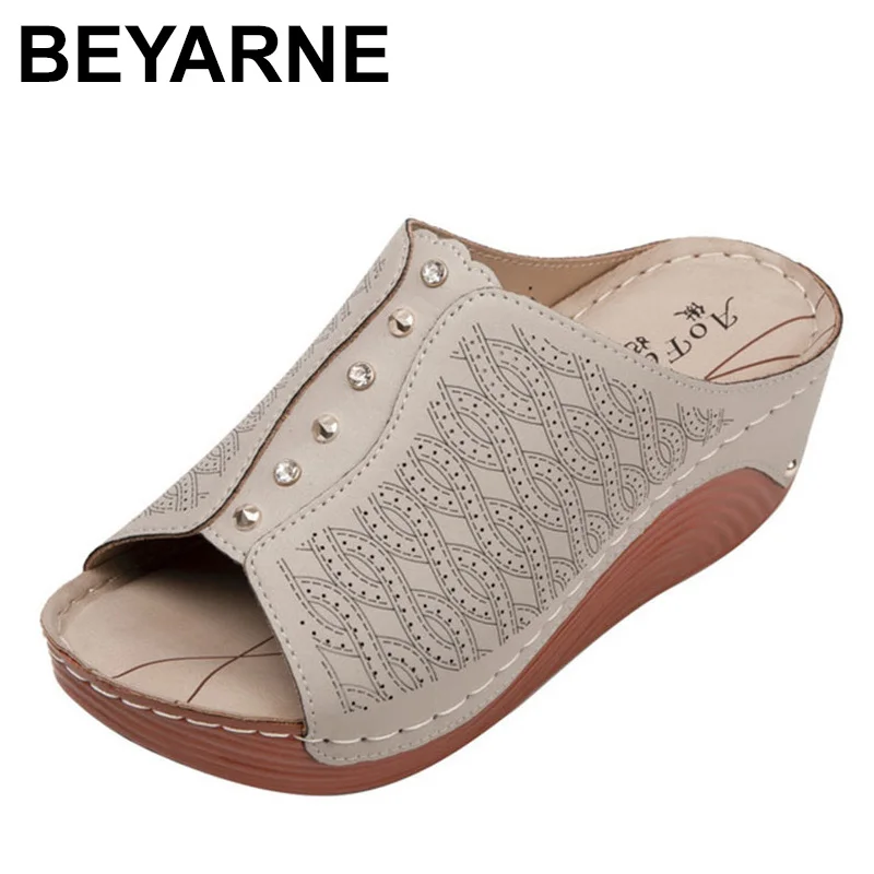 

Женские сандалии BEYARNESummer, пляжная обувь на танкетке для улицы, Классические шлепанцы, гладиаторы, плоская подошва, повседневная женская обу...
