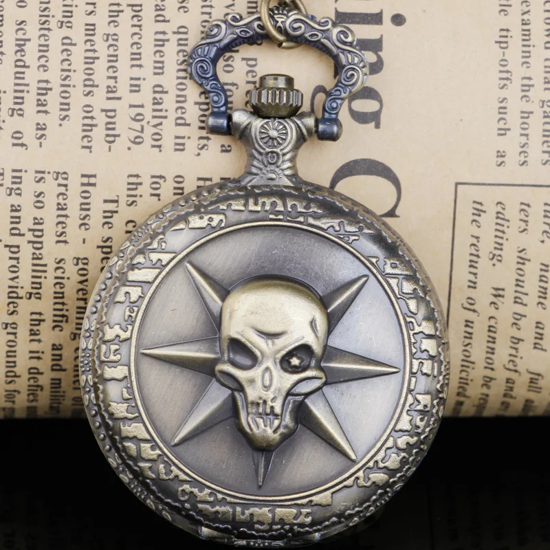 

Карманные кварцевые часы в стиле стимпанк с резьбой в виде черепа, ожерелье, ужасные аксессуары, кулон, часы премиум-класса, унисекс, антиква...