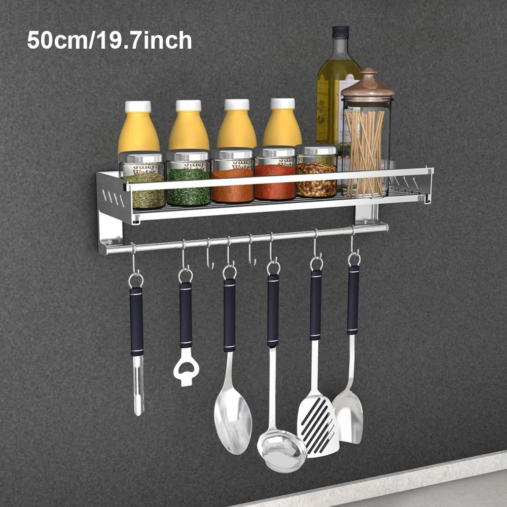 50cm Кухонная полка из нержавеющей стали, висящая на стене, без дырокол, со стойкой для полюса, многофункциональная полка для хранения ароматизаторов, кухонная полка для ванной - Цвет: 50cm