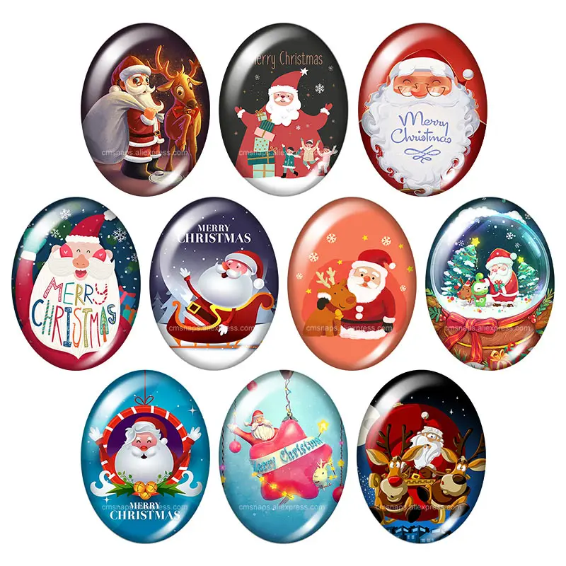 

TB0277 Christmas Santa Claus Gift 13x18mm/18x25mm/30x40mm mixed Oval photo glass cabochon demo flat back Jewelry findings TB0056