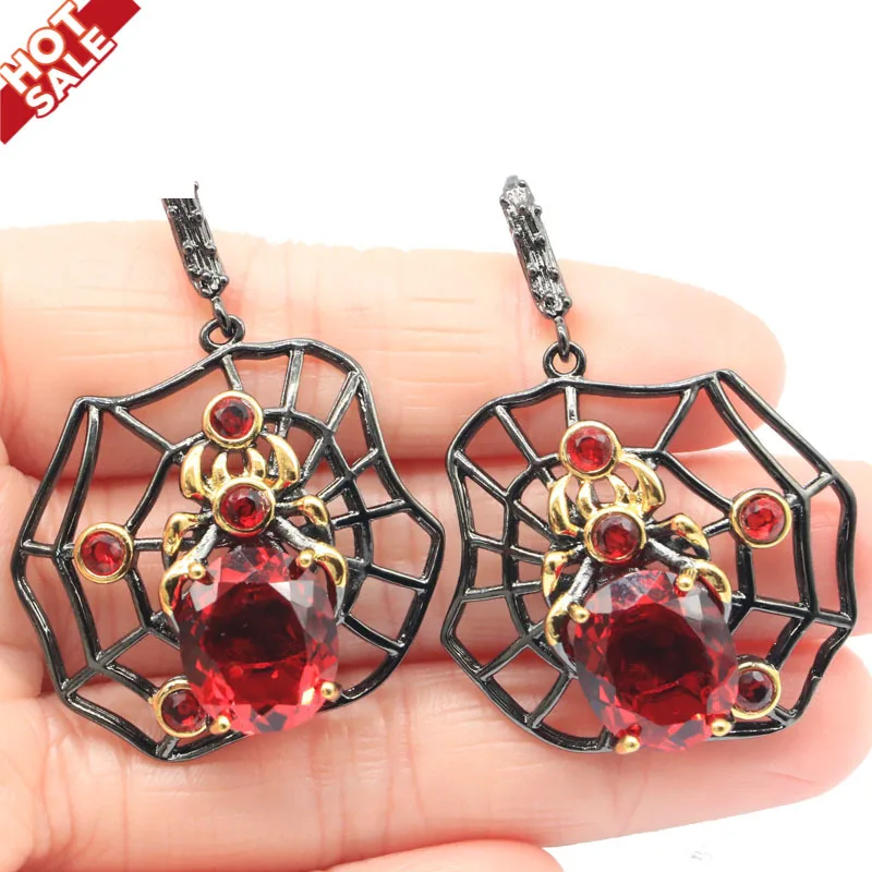 47x33mm Unique Handmade 13.5g Pendant Spider For Men Created Orange Spessartine Garnet Black Gold Hiphop Earrings Jewelry Set | Украшения и