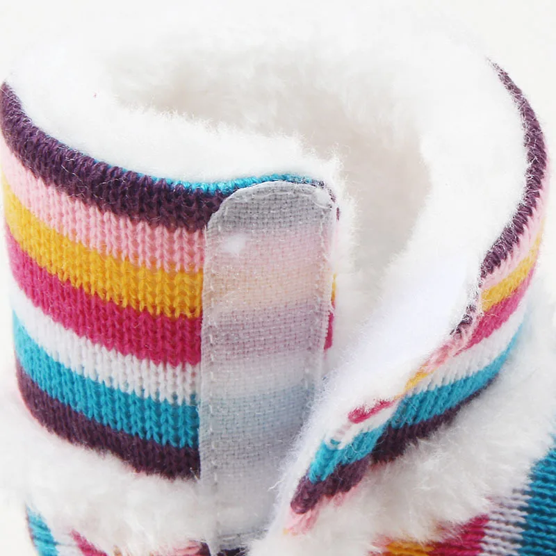 

0-18M Winter Newborn Baby Girls Shoes Rainbow Stripe Bow Snow Boots Non-Slip First Walkers
