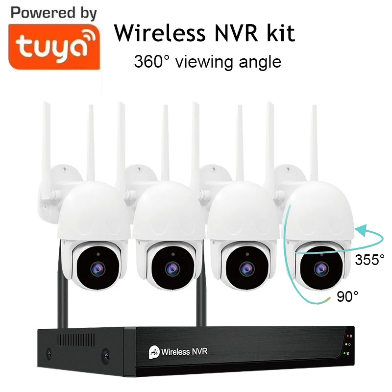 

PTZ 4CH видео Системы Tuya Smart Life Камеры Скрытого видеонаблюдения NVR Kit 1080P Беспроводной WI-FI камера охранной системы видеонаблюдения Системы камер...